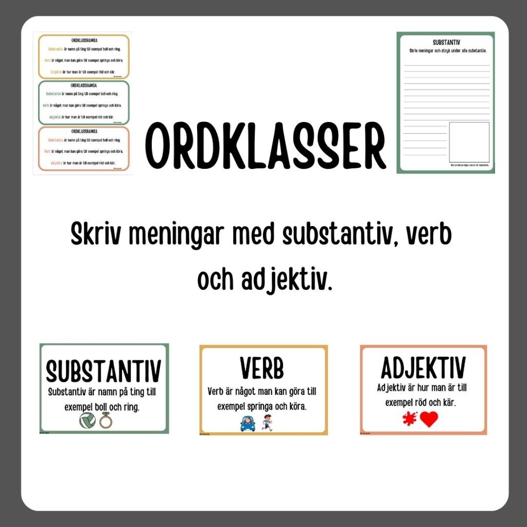 Ordklasser – substantiv, verb och adjektiv