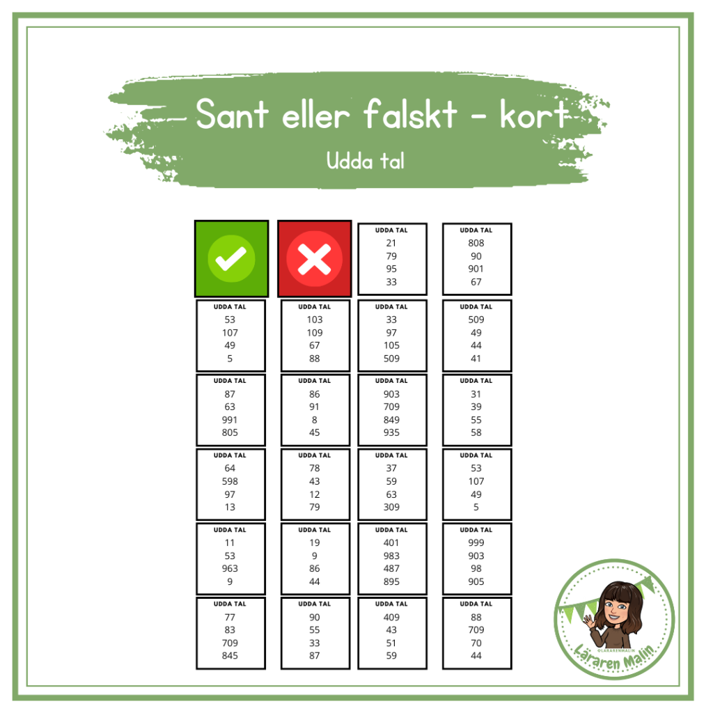 Sant eller falskt -udda tal