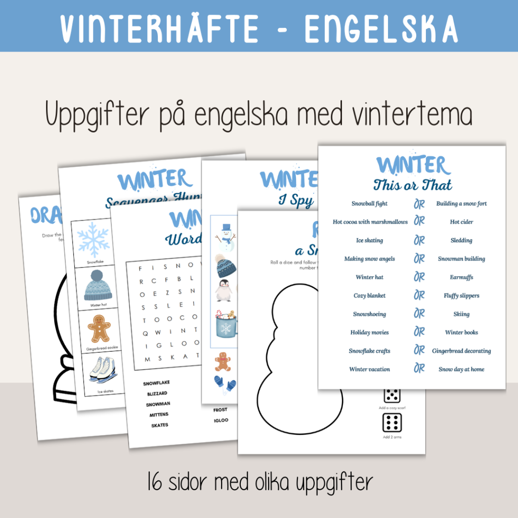 Vinter – Engelska vinterord – Flashcards och skrivblad