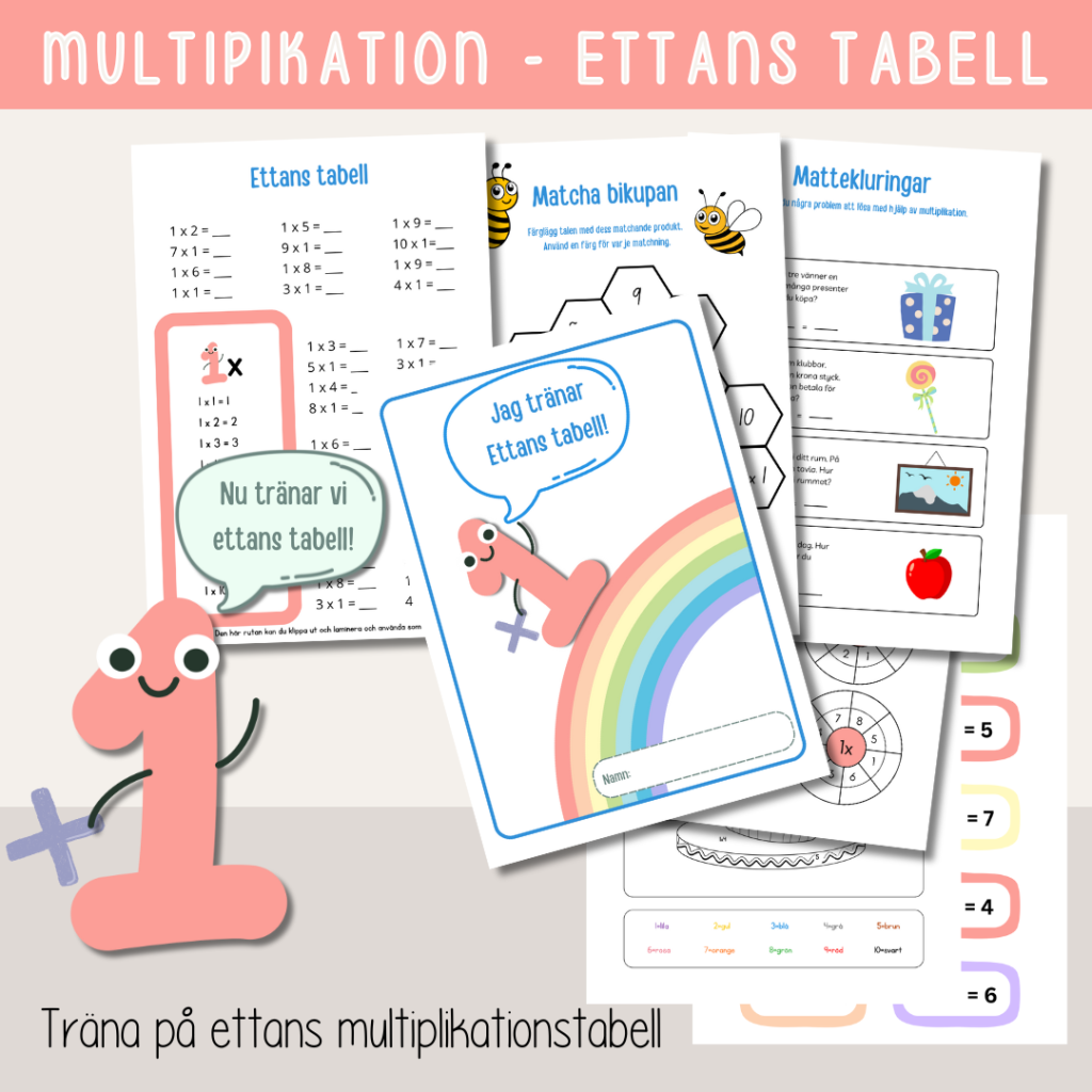 Multiplikation – Träna ettans multiplikationstabell – Arbetshäfte