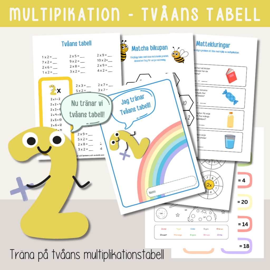 Multiplikation – Träna tvåans multiplikationstabell – Arbetshäfte