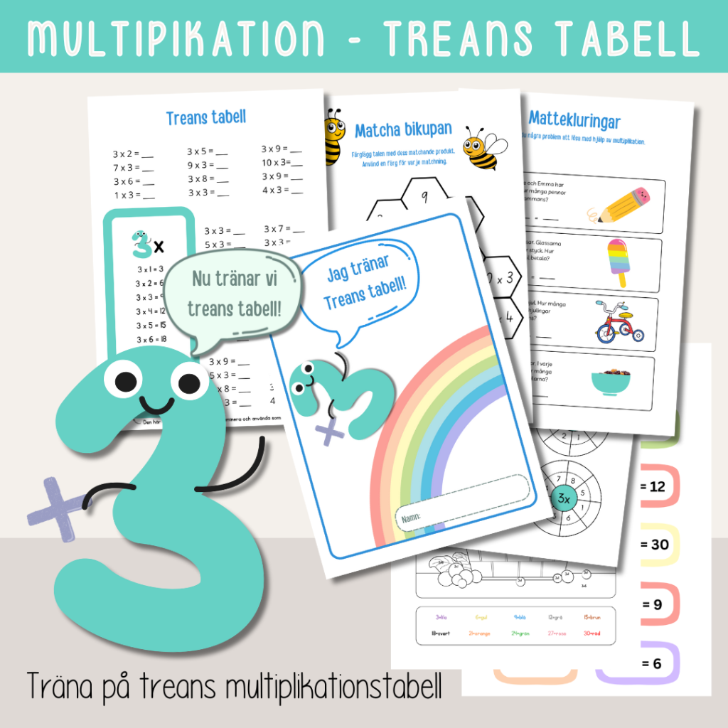 Multiplikation – Träna treans multiplikationstabell – Arbetshäfte