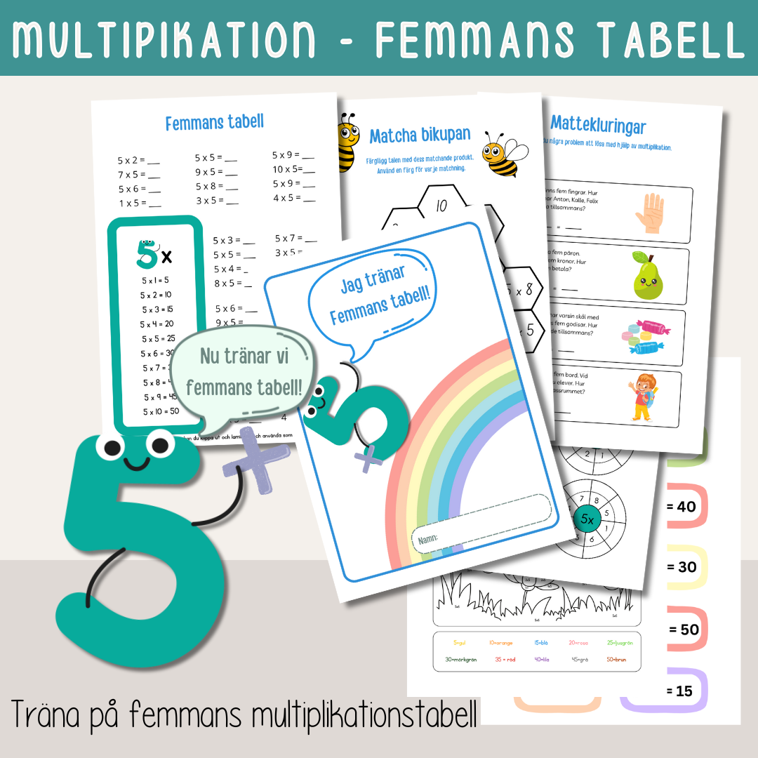 Multiplikation - Träna femmans multiplikationstabell - Arbetshäfte