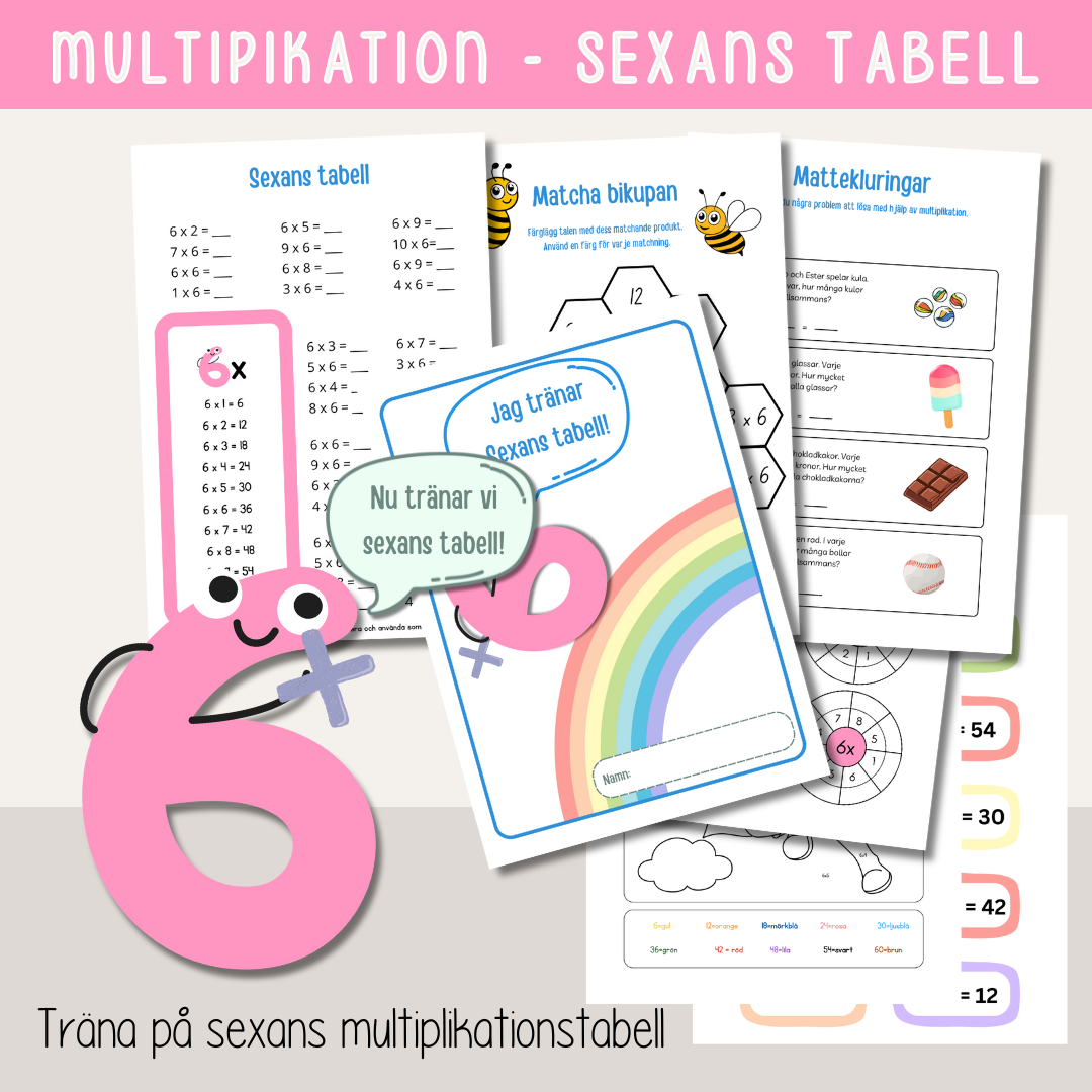 Multiplikation - Träna sexans multiplikationstabell - Arbetshäfte