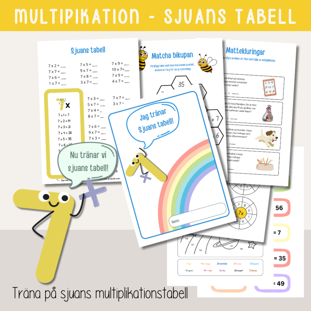 Multiplikation – Träna sjuans multiplikationstabell – Arbetshäfte