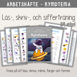 Arbetshäfte bokstäver och siffror - tema Rymden