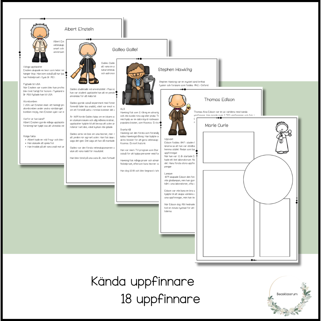 Kända uppfinnare - faktatext och arbetsblad