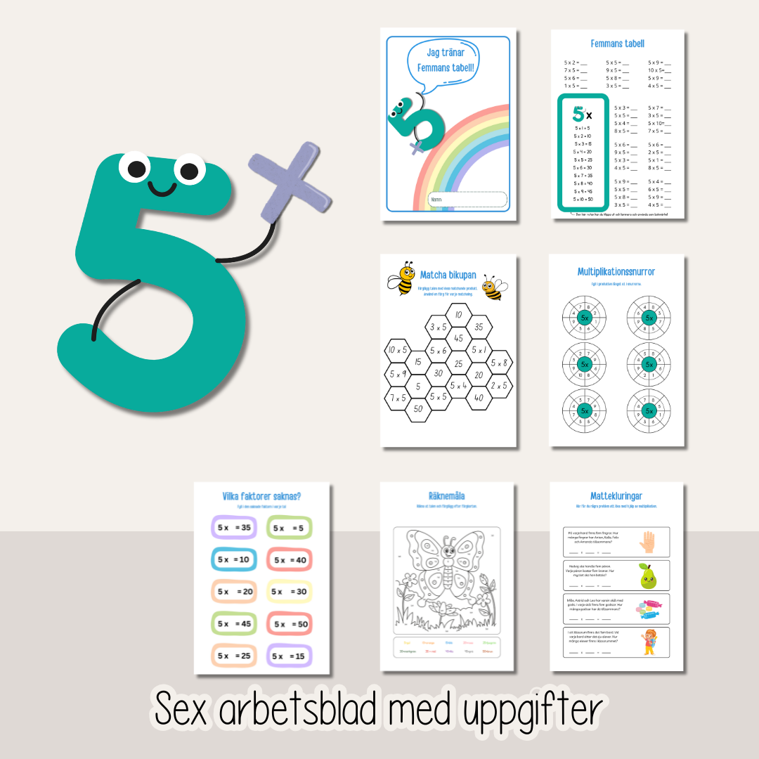 Multiplikation - Träna femmans multiplikationstabell - Arbetshäfte