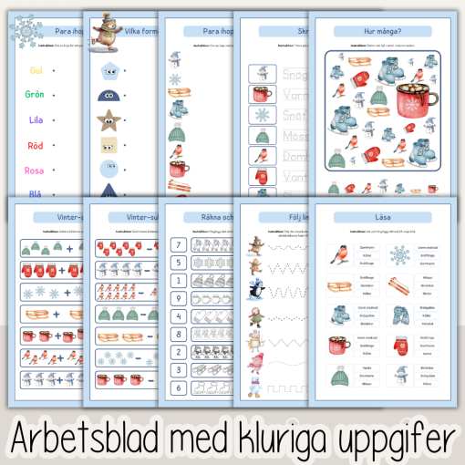 Arbetshäfte bokstäver och siffror - tema Vinter - 53 sidor