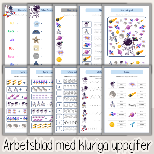 Arbetshäfte bokstäver och siffror - tema Rymden