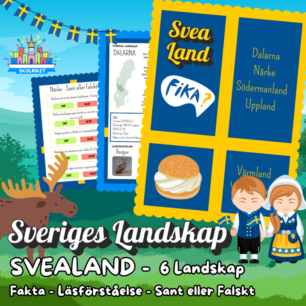Sveriges Landskap – SVEALAND – Fakta, Läsförståelse och Sant eller Falskt-frågor!