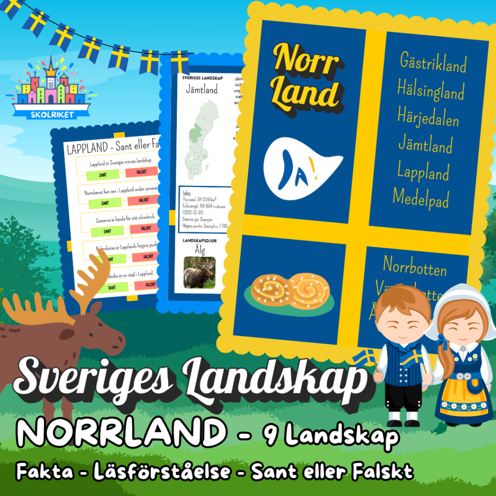 Sveriges Landskap – NORRLAND – Fakta, Läsförståelse och Sant eller Falskt-frågor!