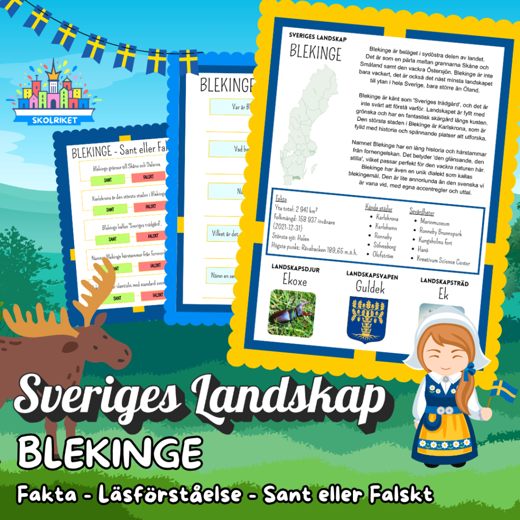 Sveriges Landskap – BLEKINGE – Fakta, Läsförståelse och Sant eller Falskt-frågor!