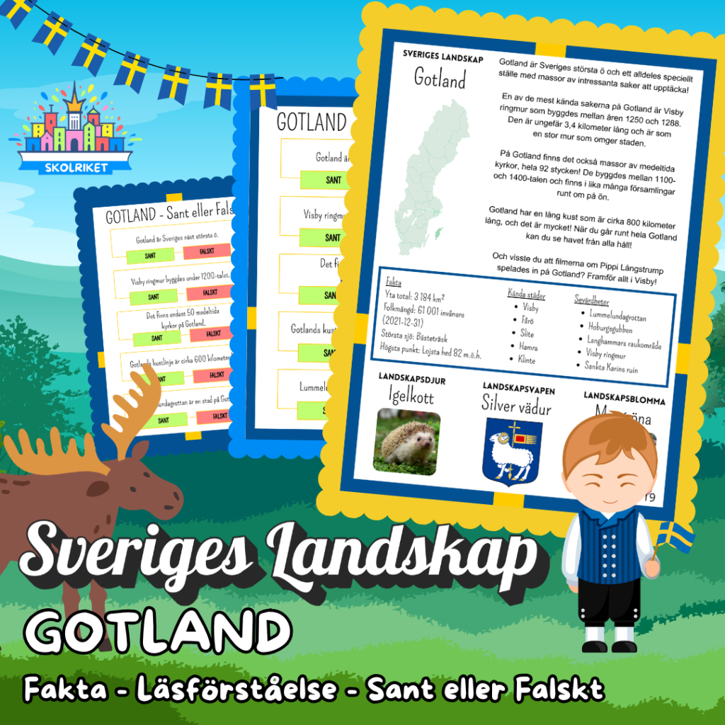 Sveriges Landskap – GOTLAND – Fakta, Läsförståelse och Sant eller Falskt-frågor!