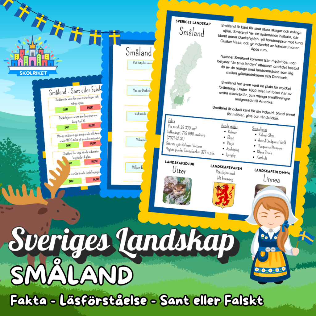 Sveriges Landskap – SMÅLAND – Fakta, Läsförståelse och Sant eller Falskt-frågor!