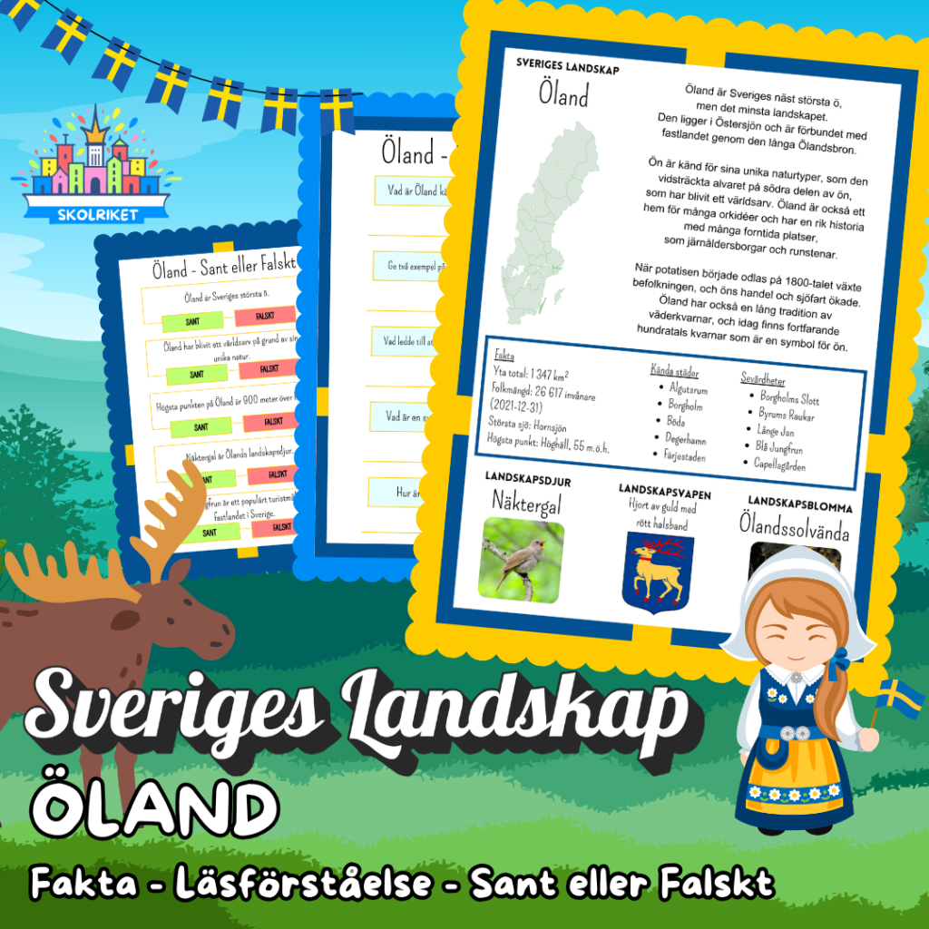 Sveriges Landskap – ÖLAND – Fakta, Läsförståelse och Sant eller Falskt-frågor!