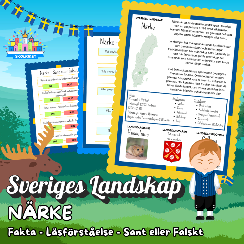 Sveriges Landskap – NÄRKE – Fakta, Läsförståelse och Sant eller Falskt-frågor!