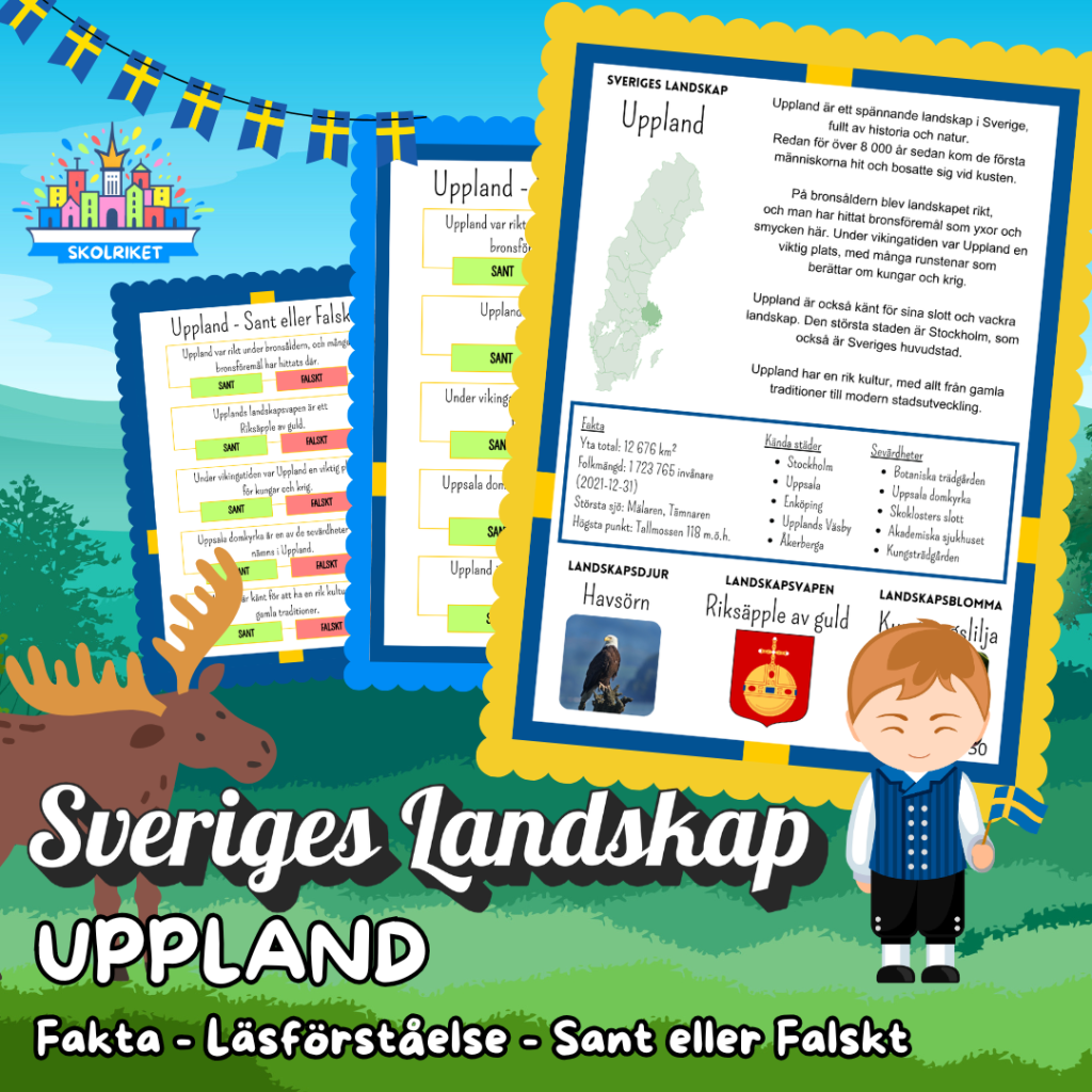 Sveriges Landskap – UPPLAND – Fakta, Läsförståelse och Sant eller Falskt-frågor!