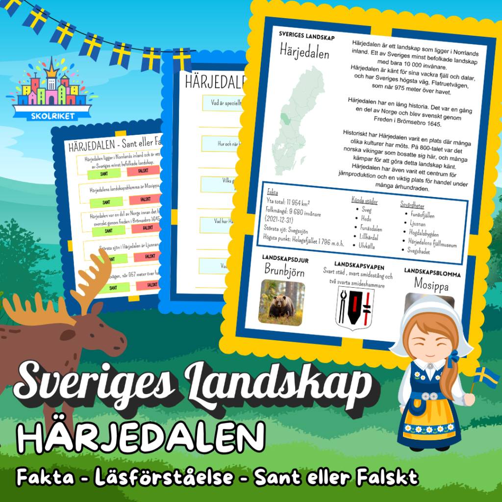 Sveriges Landskap – HÄRJEDALEN – Fakta, Läsförståelse och Sant eller Falskt-frågor!