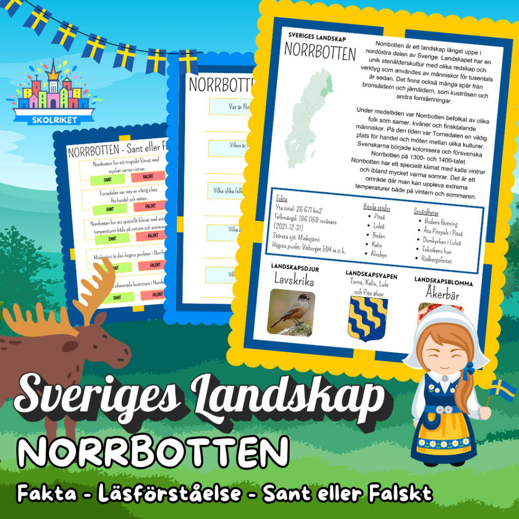 Sveriges Landskap – NORRBOTTEN – Fakta, Läsförståelse och Sant eller Falskt-frågor!