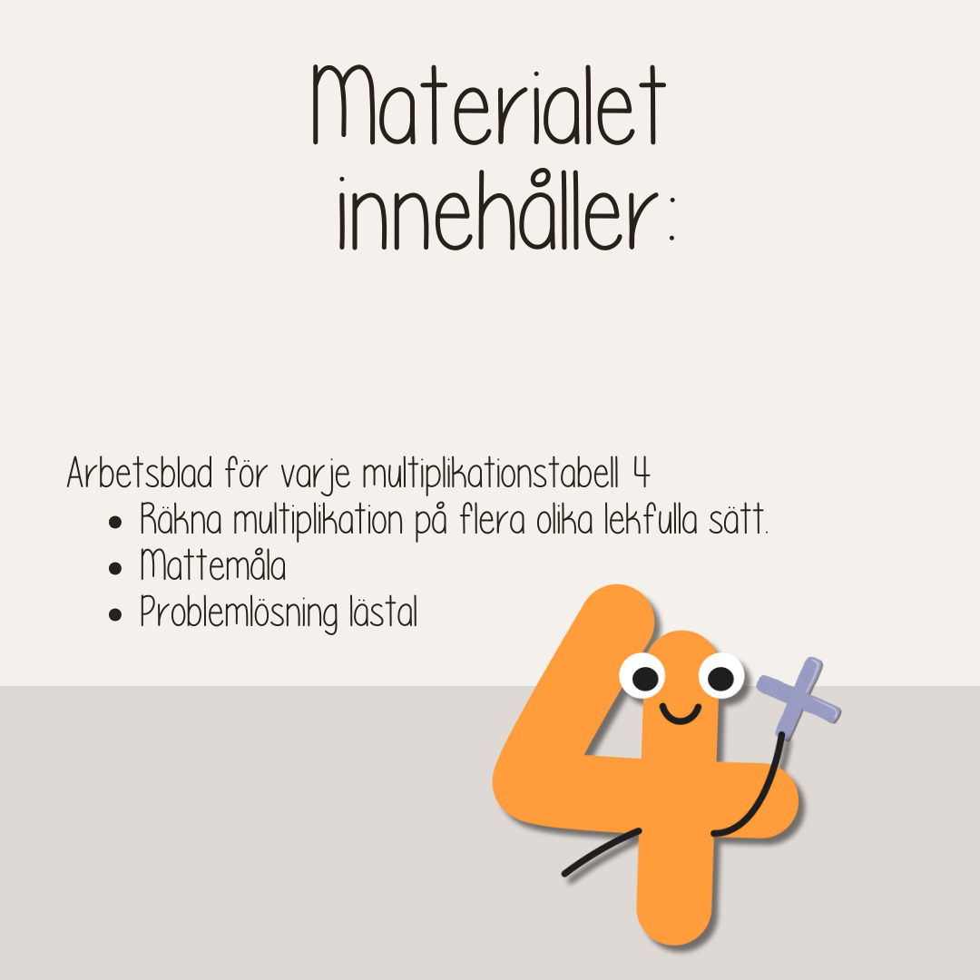 Multiplikation - Träna fyrans multiplikationstabell - Arbetshäfte