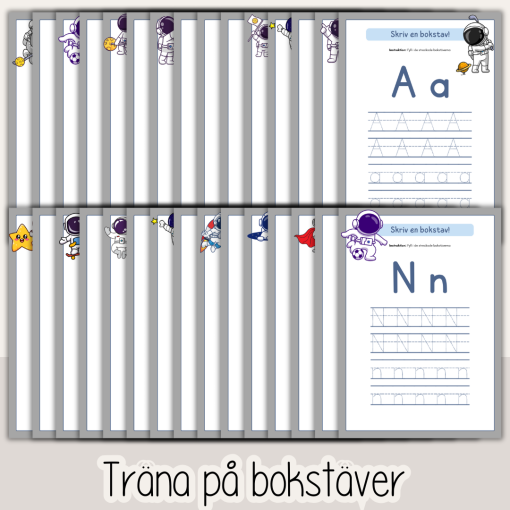 Arbetshäfte bokstäver och siffror - tema Rymden