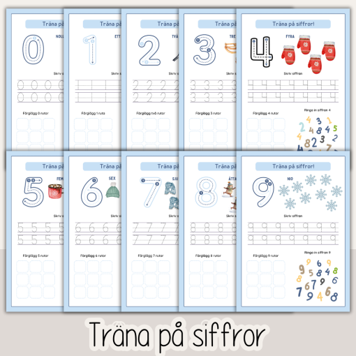 Arbetshäfte bokstäver och siffror - tema Vinter - 53 sidor