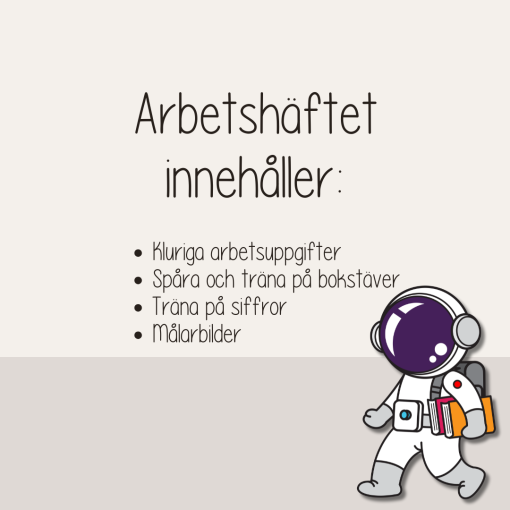 Arbetshäfte bokstäver och siffror - tema Rymden