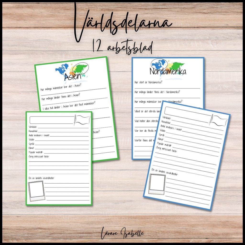 Världsdelar – arbetsblad till faktasök