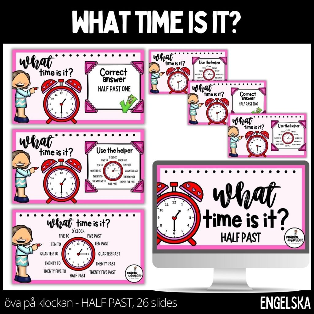 What time is it? – half past – 26 slides – presentation
