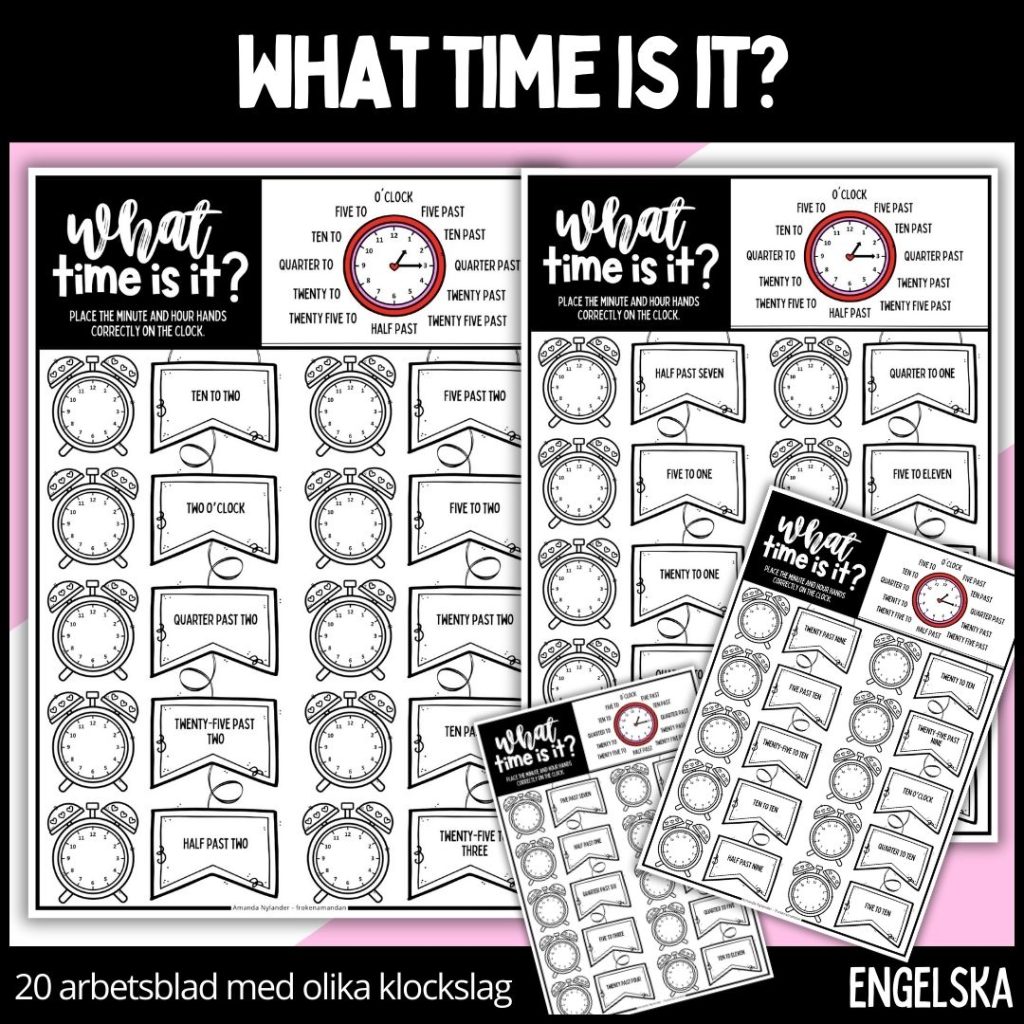 What time is it? – 20 arbetsblad