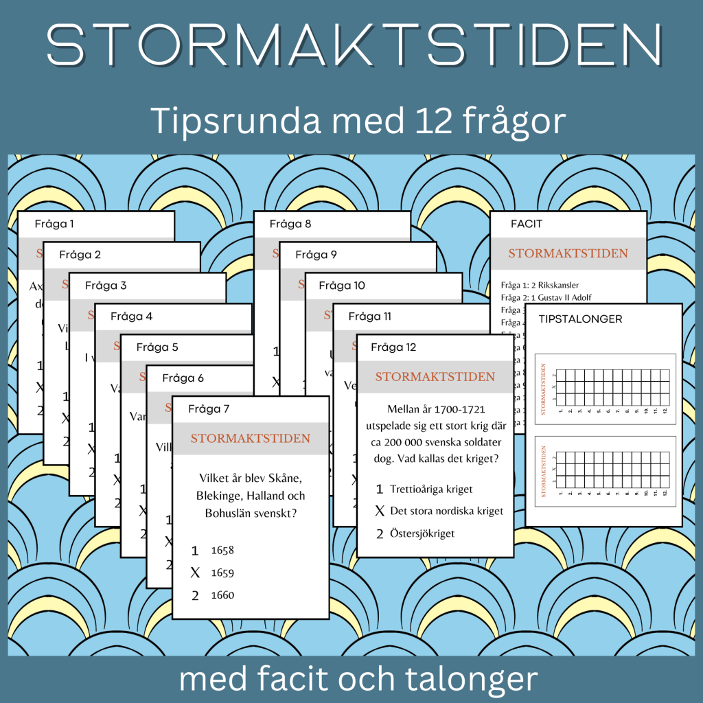 Stormaktstiden – Tipsrunda med 12 frågor + facit + tipstalonger