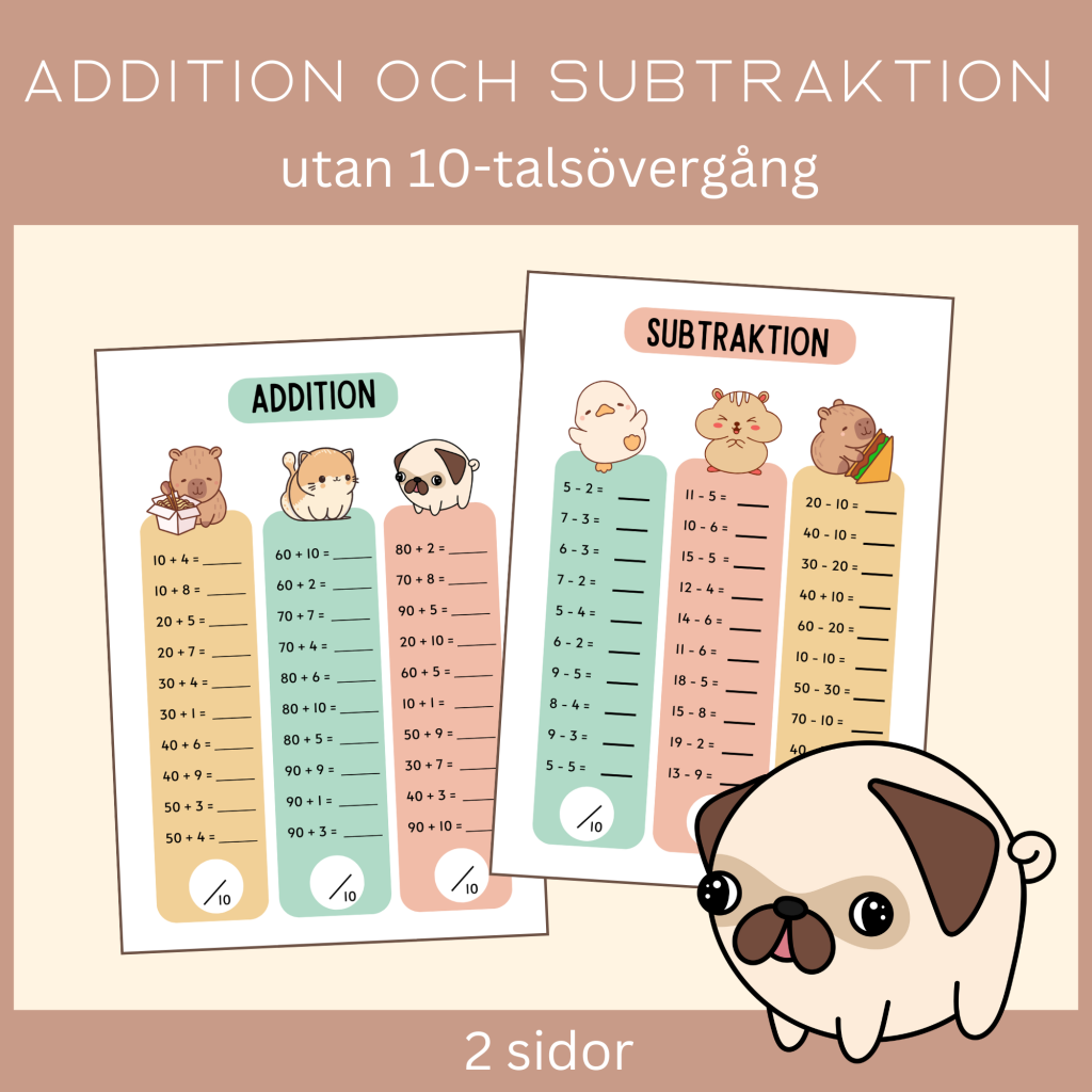 Addition och subtraktion utan tiotalsövergång, 2 sidor