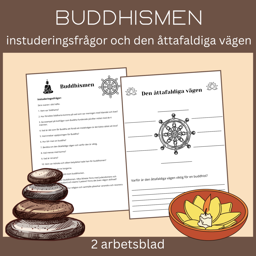 Buddhismen, instuderingsfrågor och den åttafaldiga vägen, 2 arbetsblad