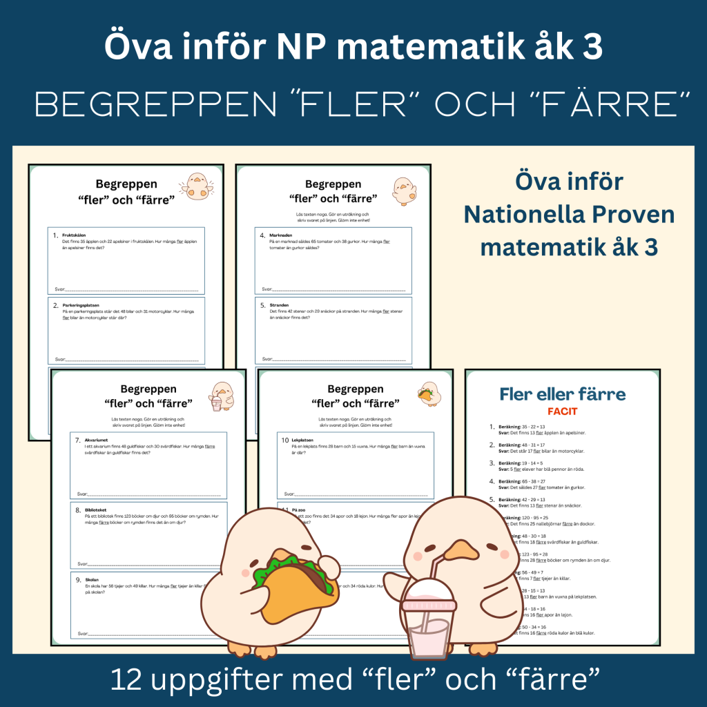 Öva begreppen ”fler” och ”färre” med 12 problemlösningsuppgifter
