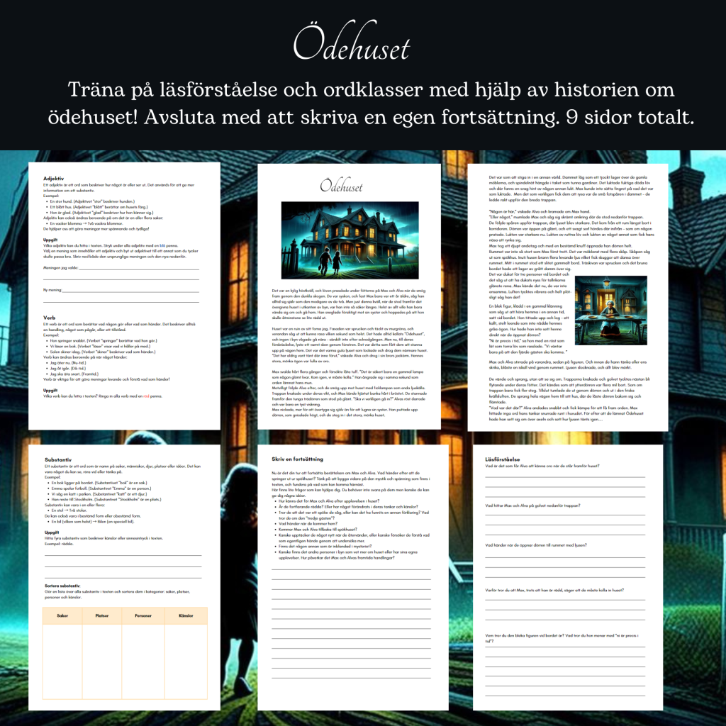 Ödehuset – träna ordklasser och läsförståelse