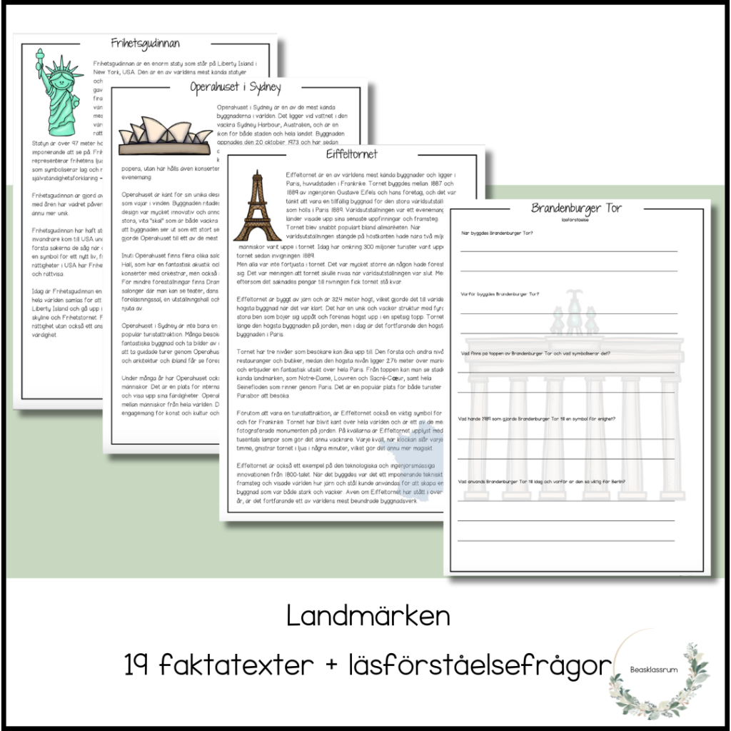 Landmärken – 19 faktatexter med läsförståelsefrågor
