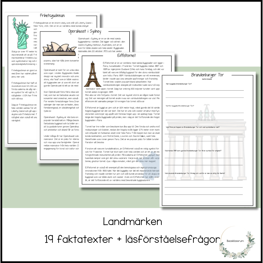 Landmärken - 19 faktatexter med läsförståelsefrågor