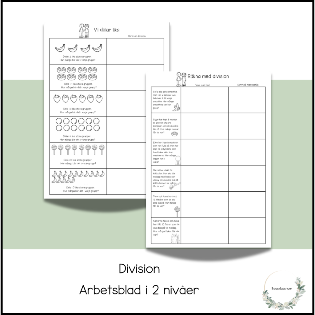 Division – arbetsblad i 2 nivåer