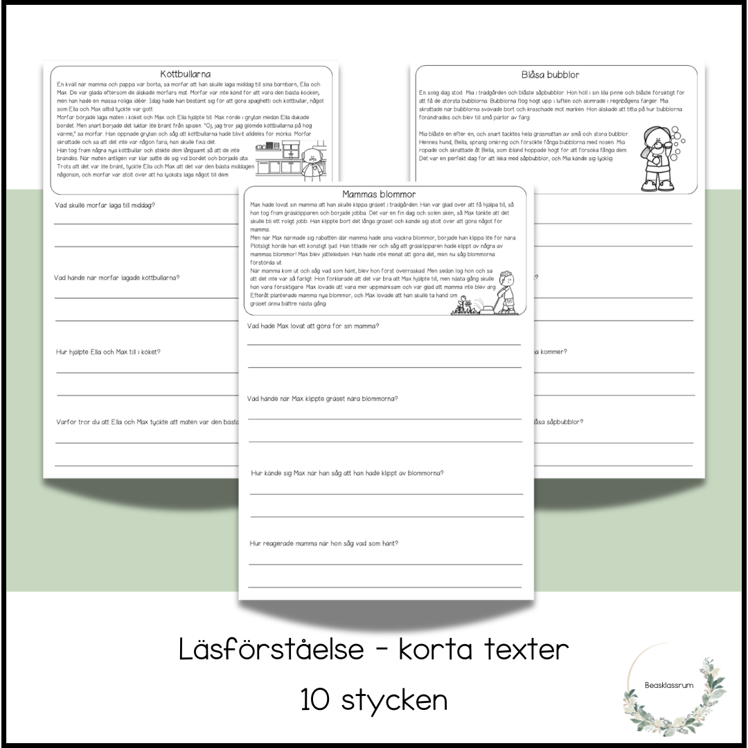 Läsförståelse - 10 korta texter