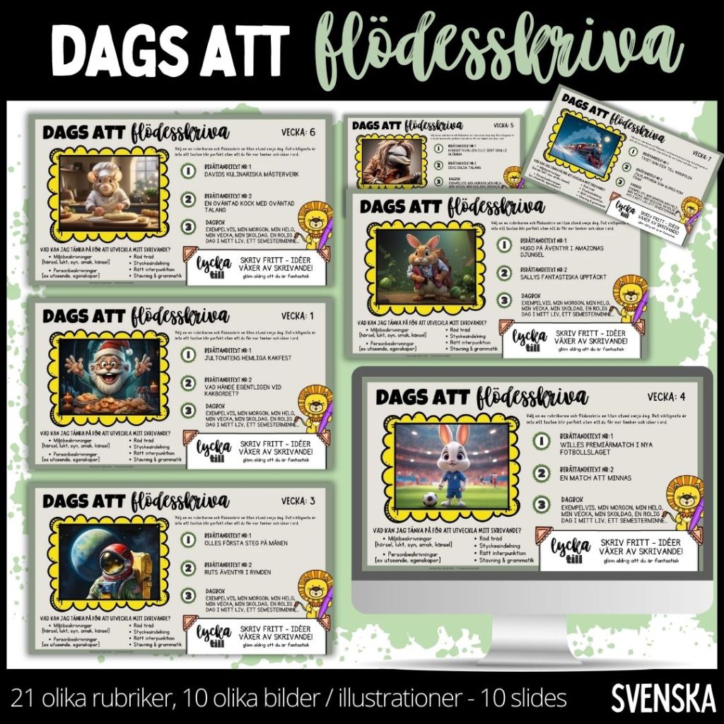 Dags att flödesskriva – 1 – 10 olika slides – 21 olika rubriker