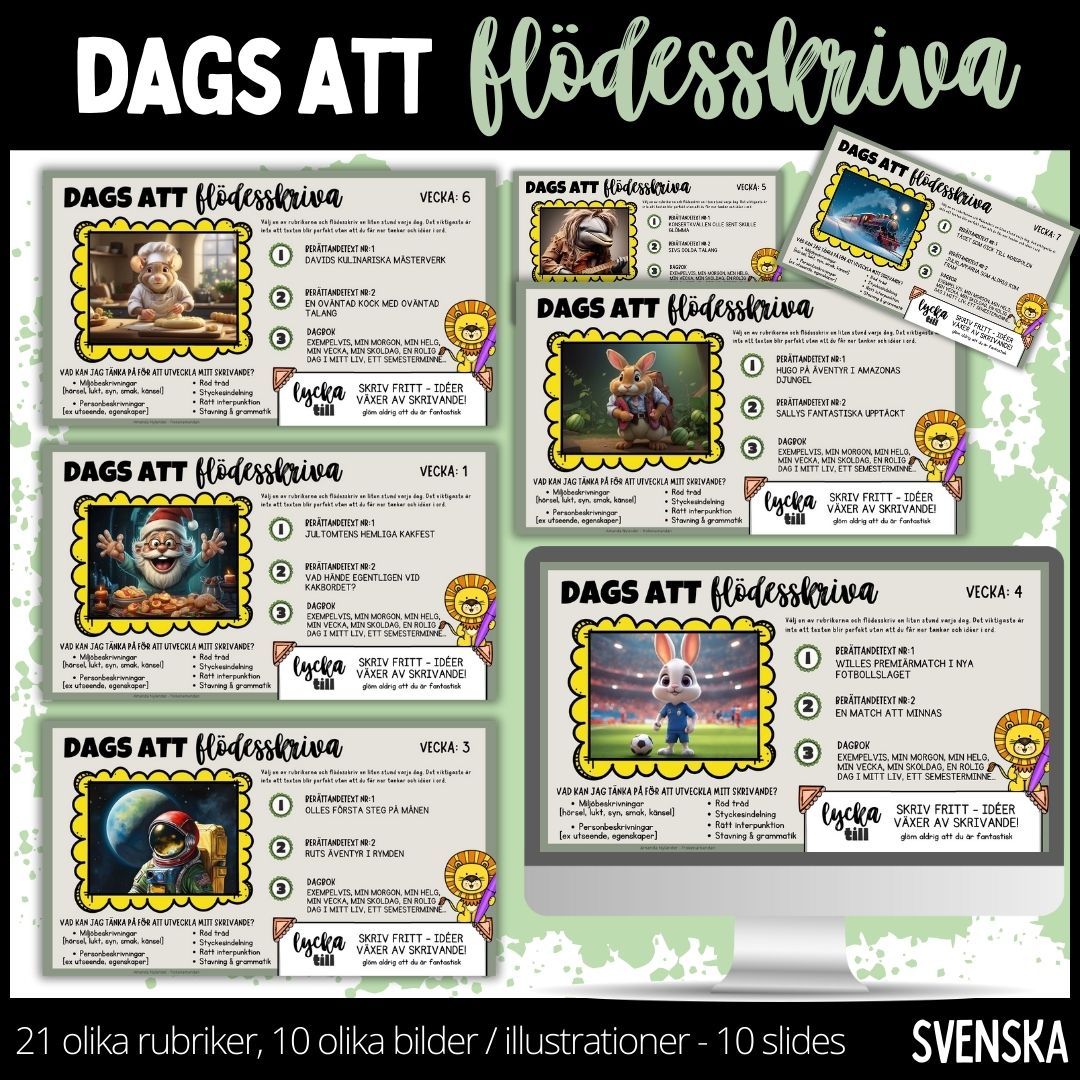 Dags att flödesskriva - 1 - 10 olika slides - 21 olika rubriker
