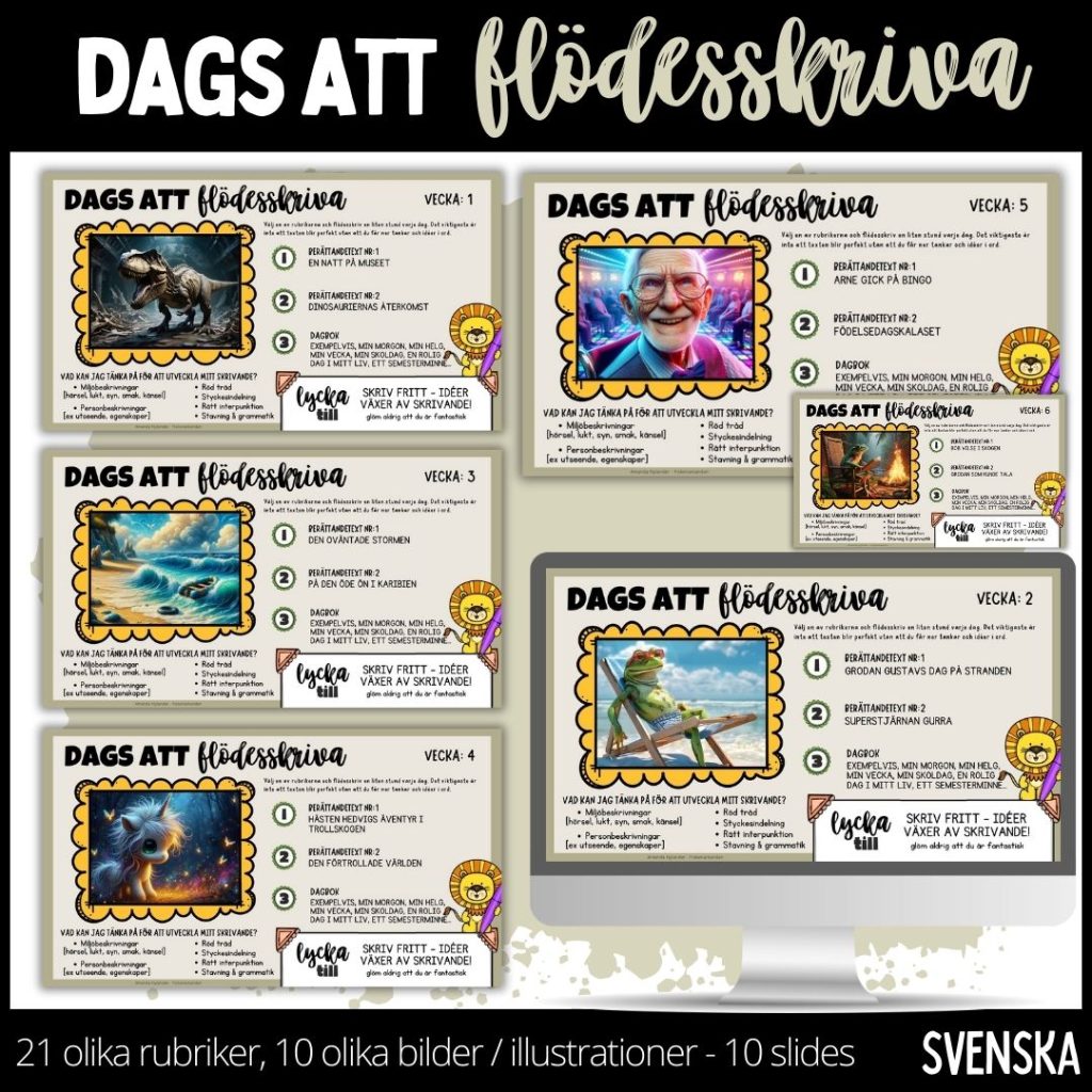 Dags att flödesskriva – 2 – 10 olika slides – 21 olika rubriker