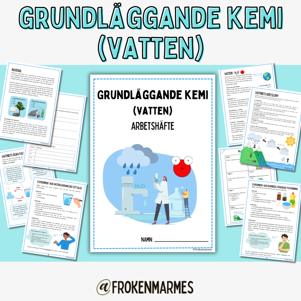 Grundläggande kemi (Vatten) – Arbetshäfte + Flashcards – Prov