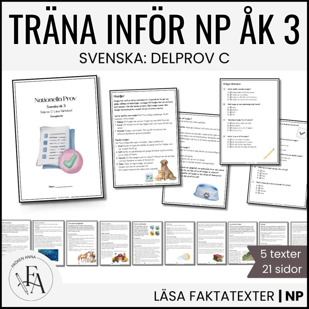 Träna inför NP / Nationella Prov i Svenska – Läsa faktatext (Åk 3)