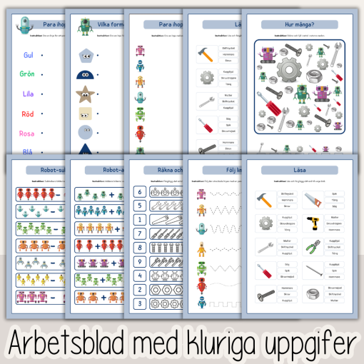 Arbetshäfte bokstäver och siffror - Tema Robotar och verktyg