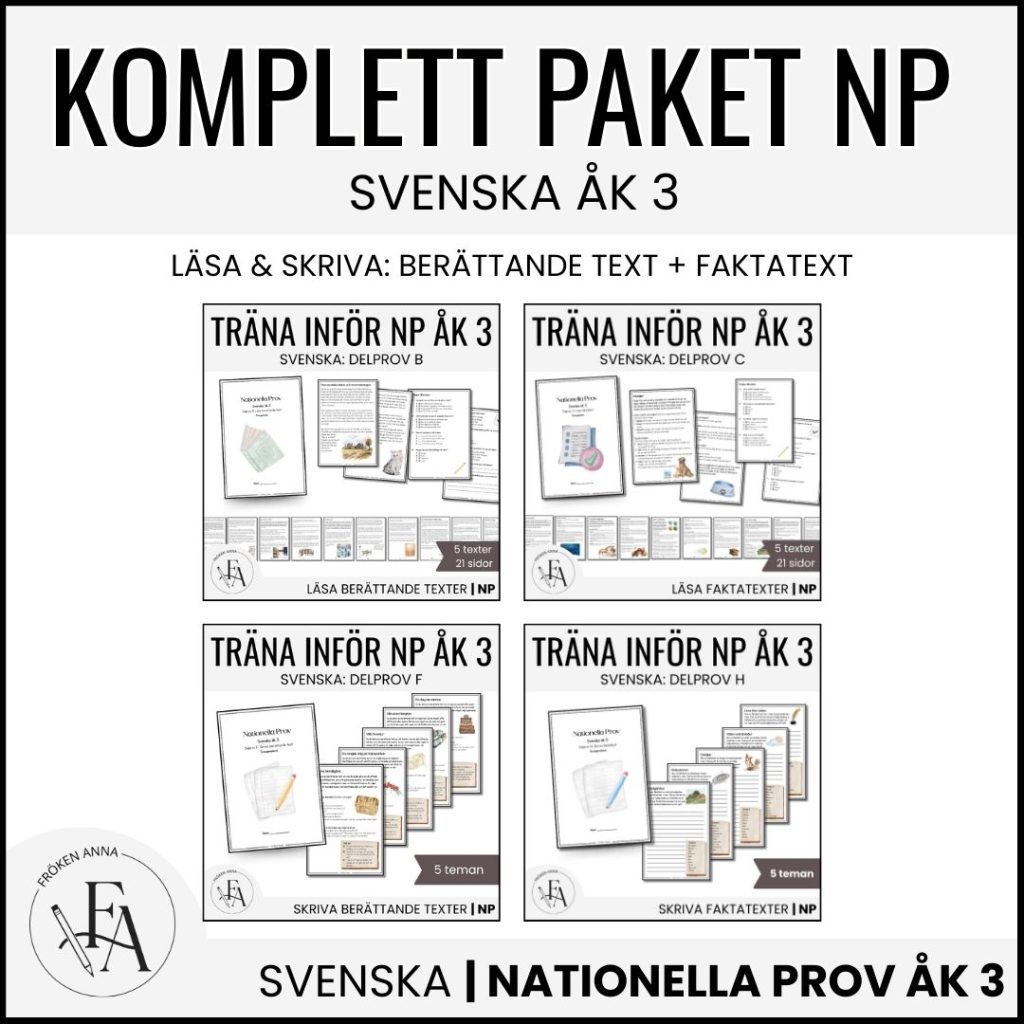 KOMPLETT PAKET: NP / Nationella Prov Svenska åk 3 – Läsa och Skriva