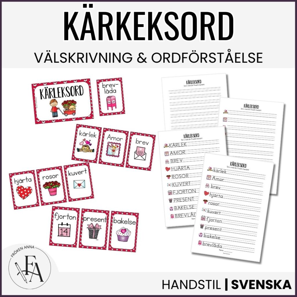 Kärleksord (Ordkunskap, välskrivning, memory)