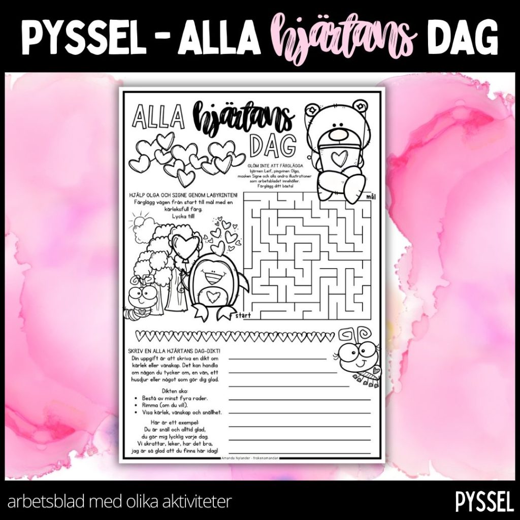 Alla hjärtans dag – arbetsblad