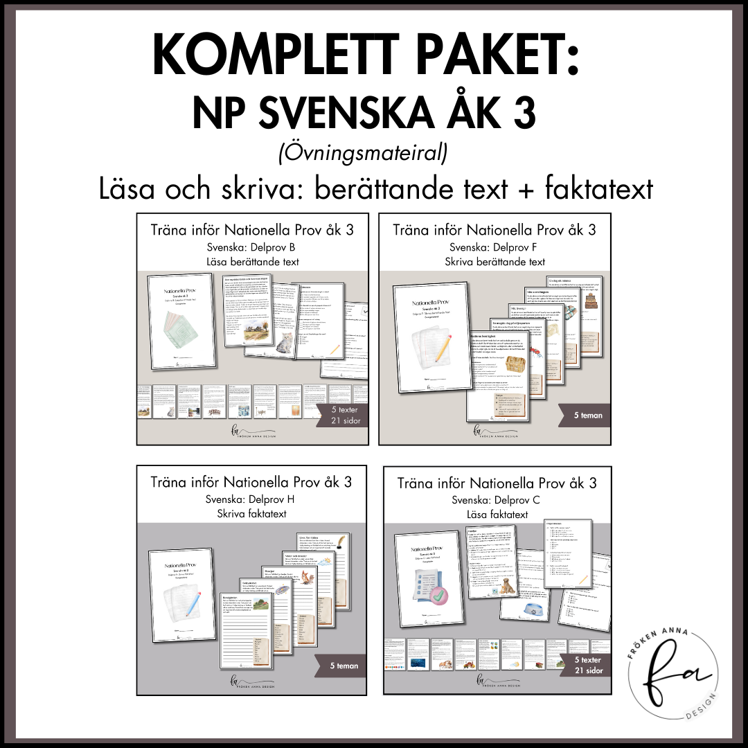 KOMPLETT PAKET: NP / Nationella Prov Svenska åk 3 - Läsa och Skriva